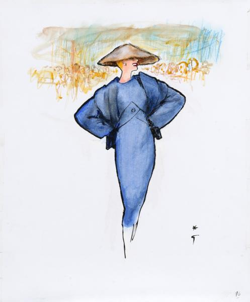 Robe bleue, chapeau conique